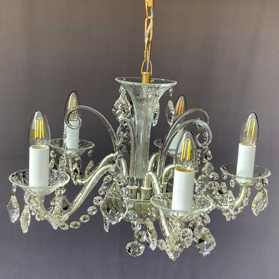 Antique Bohemian Textured Glass 5-Branch Chandelier