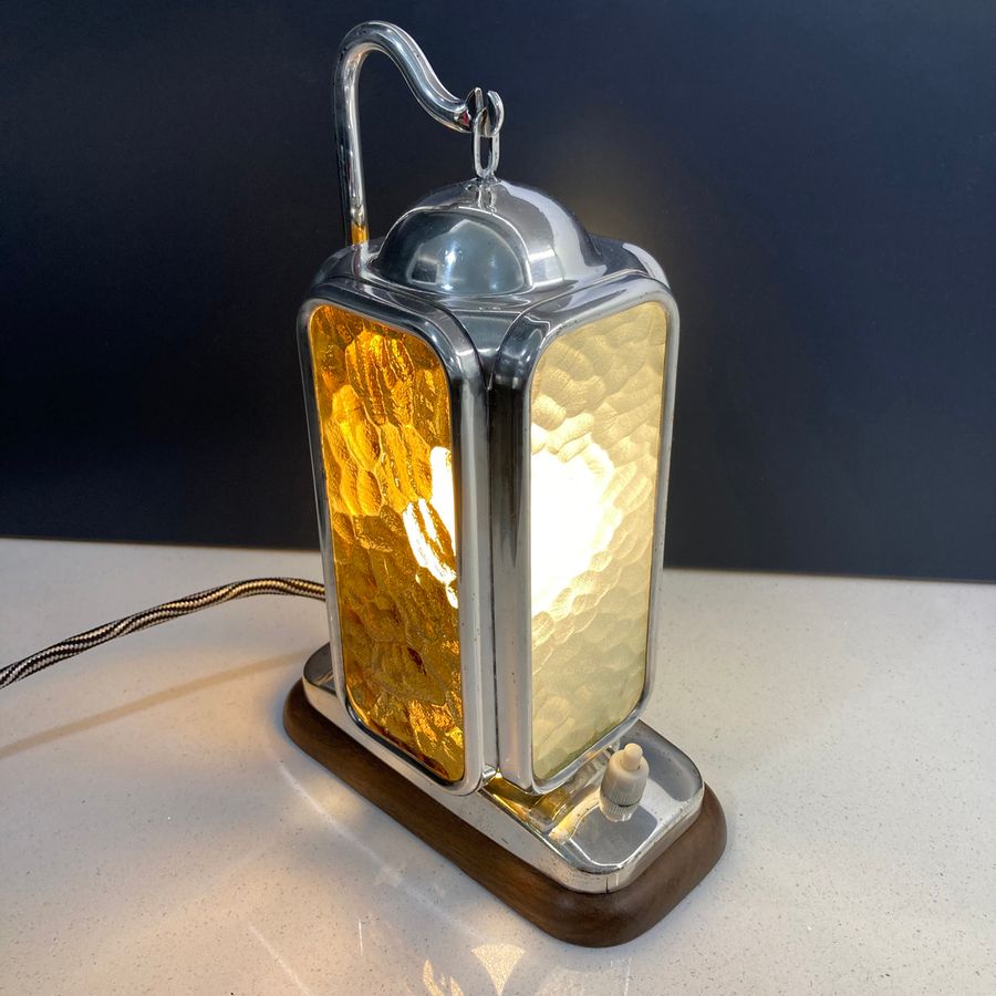 Art Deco Chrome Table Lamp with Suspended Glass Shade