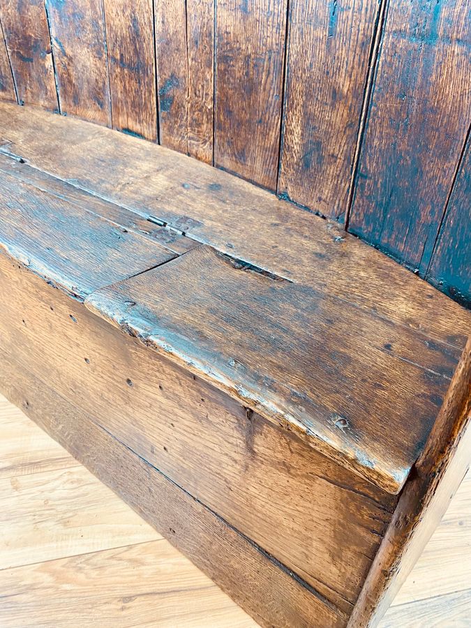 Antique 18th century oak barrel back settle bench