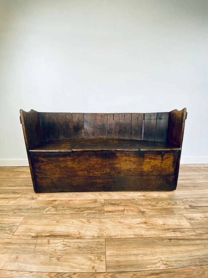 Antique 18th century oak barrel back settle bench