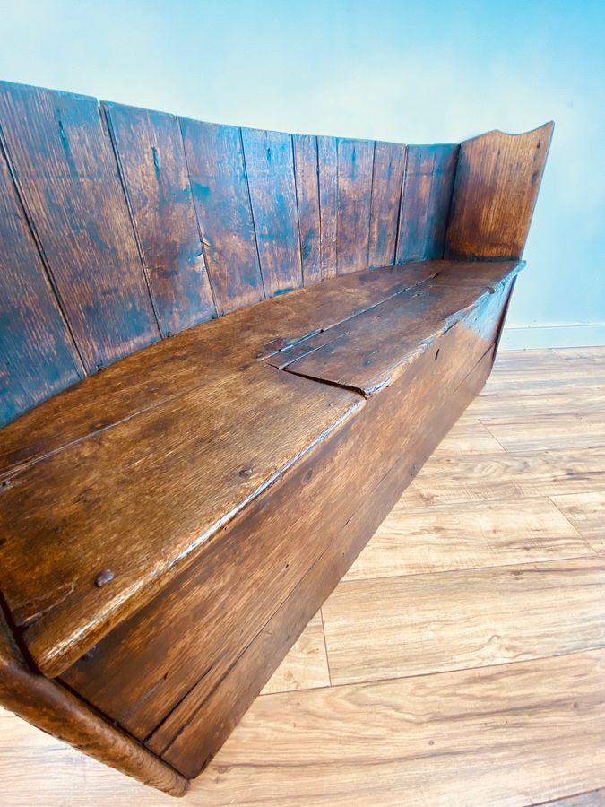 Antique 18th century oak barrel back settle bench