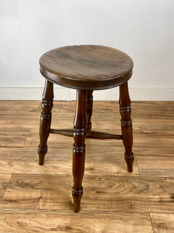 Antique 19th Century Turned Oak Stool