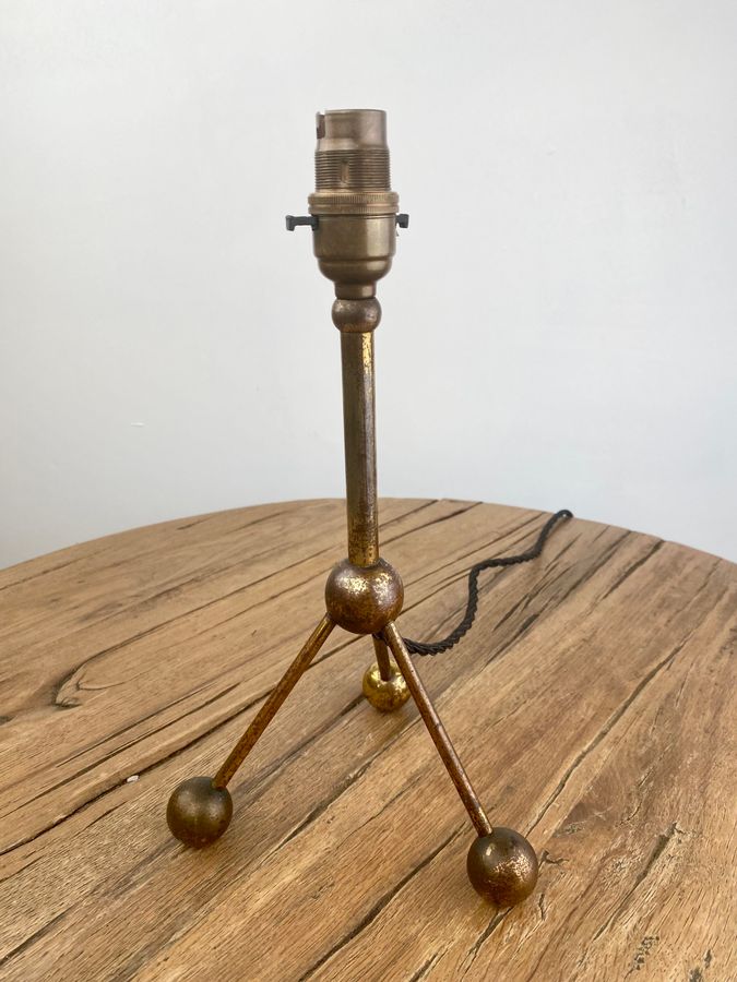 Antique A Gilt Brass Tripod Antique Table Lamp Circa 1900