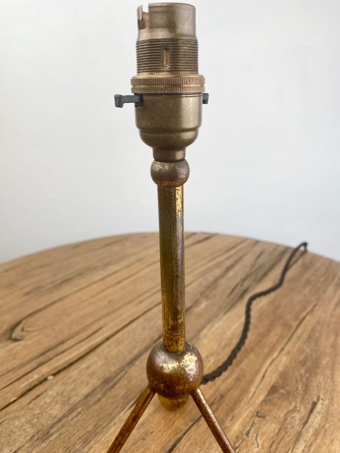 Antique A Gilt Brass Tripod Antique Table Lamp Circa 1900