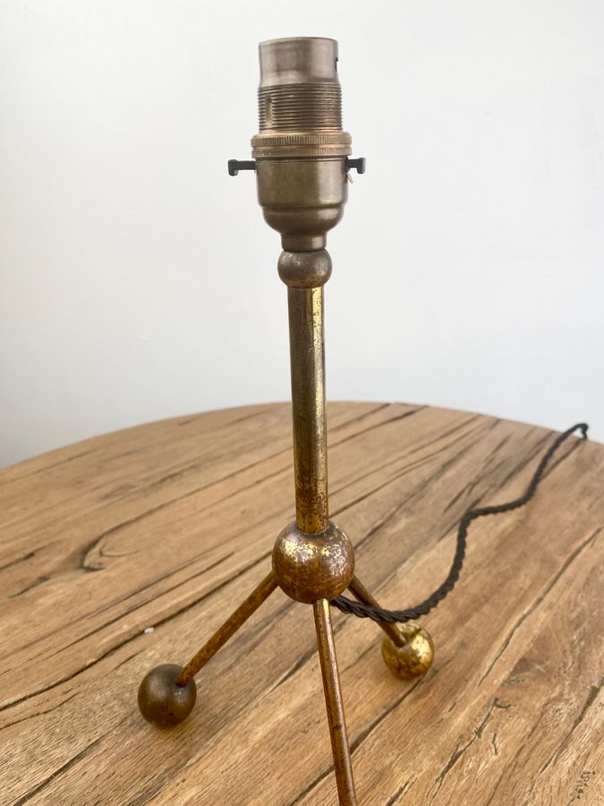 Antique A Gilt Brass Tripod Antique Table Lamp Circa 1900