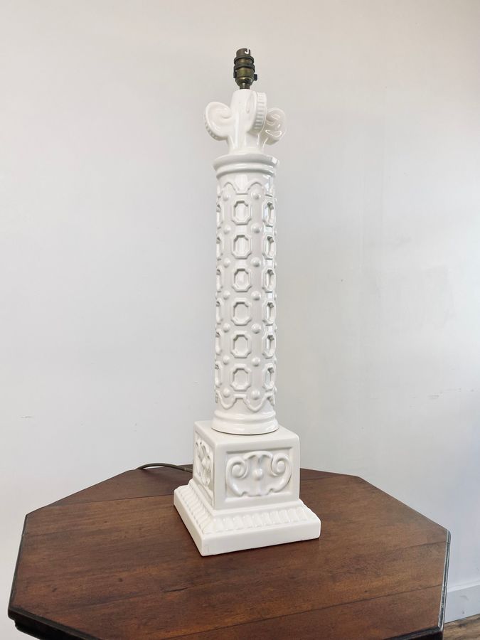 Antique A Huge Italian White Ceramic Table Lamp Circa 1960