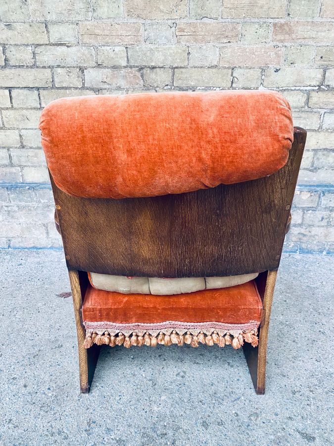 Antique A Liberty & Co. upholstered low chair by William Birch & co.