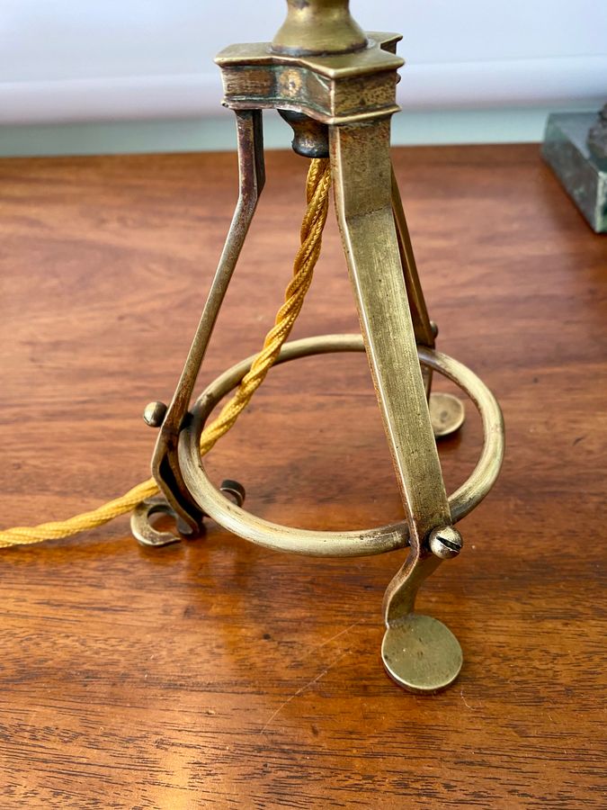 Antique An Antique WAS Benson Brass Tripod Lamp Circa 1870