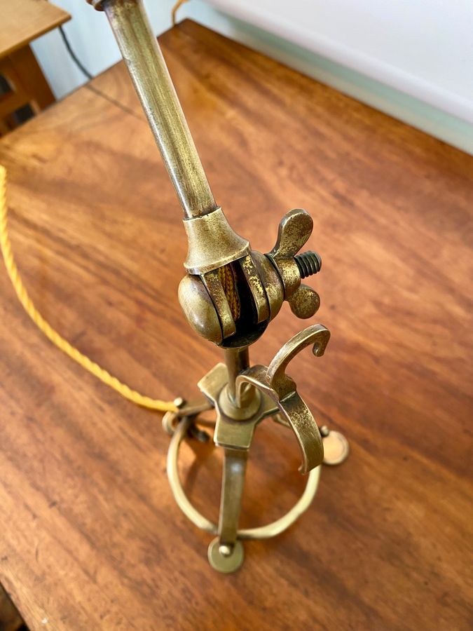 Antique An Antique WAS Benson Brass Tripod Lamp Circa 1870