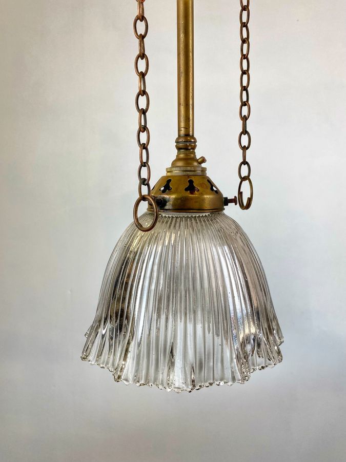 Antique Art Deco vintage Ceiling Light With Holophane Glass Pendant,