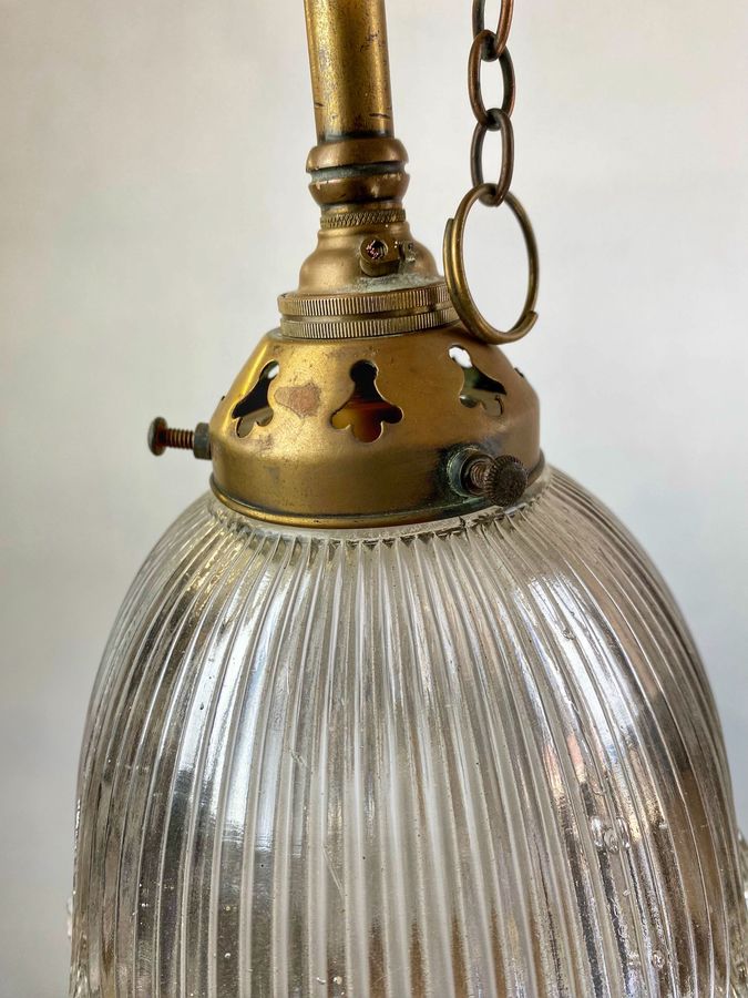 Antique Art Deco vintage Ceiling Light With Holophane Glass Pendant,