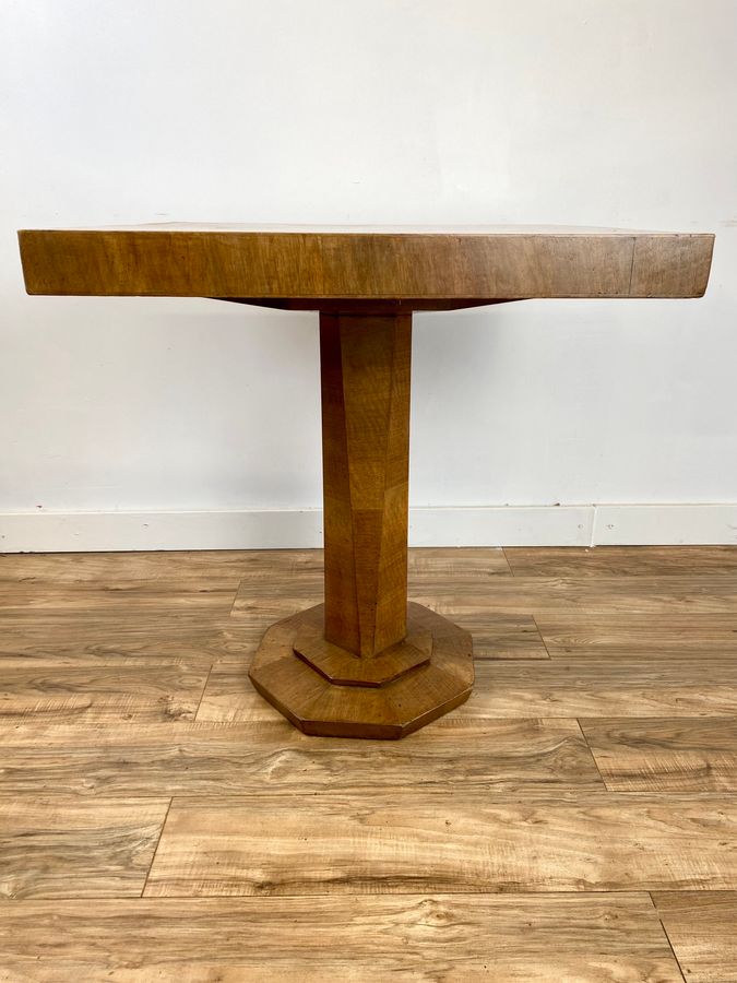 Antique Art Deco Walnut Pedestal Or Side Table.