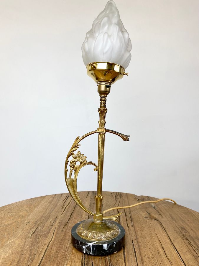 Antique Art Nouveau Circa 1910 Table Lamp With Marble Base