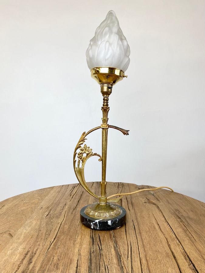 Antique Art Nouveau Circa 1910 Table Lamp With Marble Base