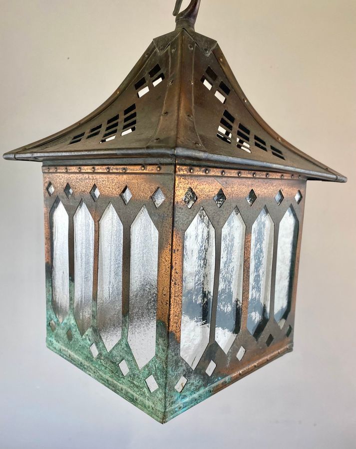 Antique Arts & Crafts Copper Porch Lantern