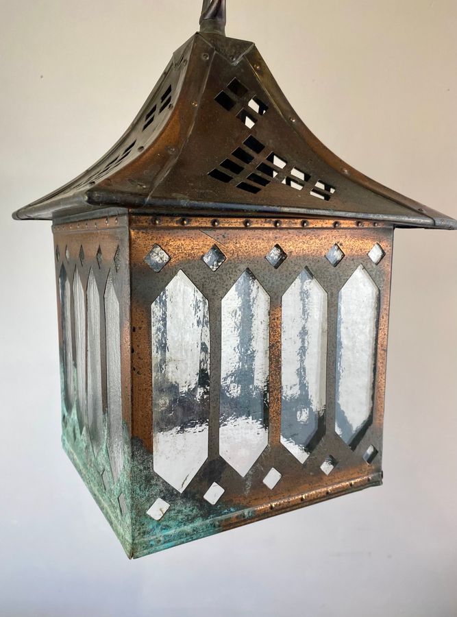 Antique Arts & Crafts Copper Porch Lantern