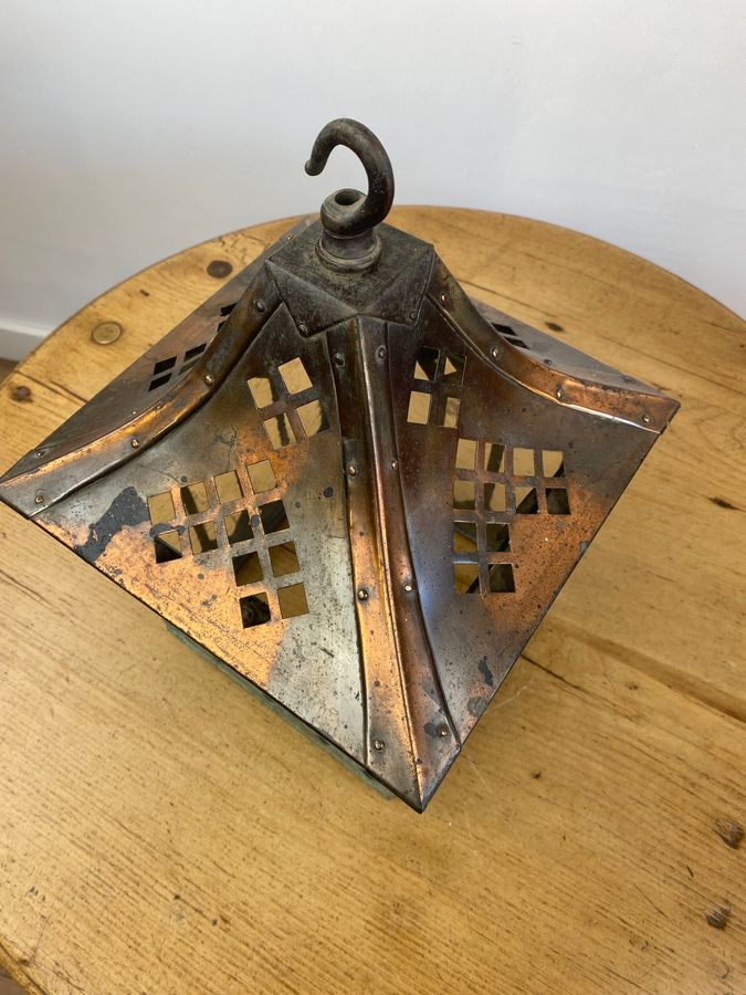 Antique Arts & Crafts Copper Porch Lantern