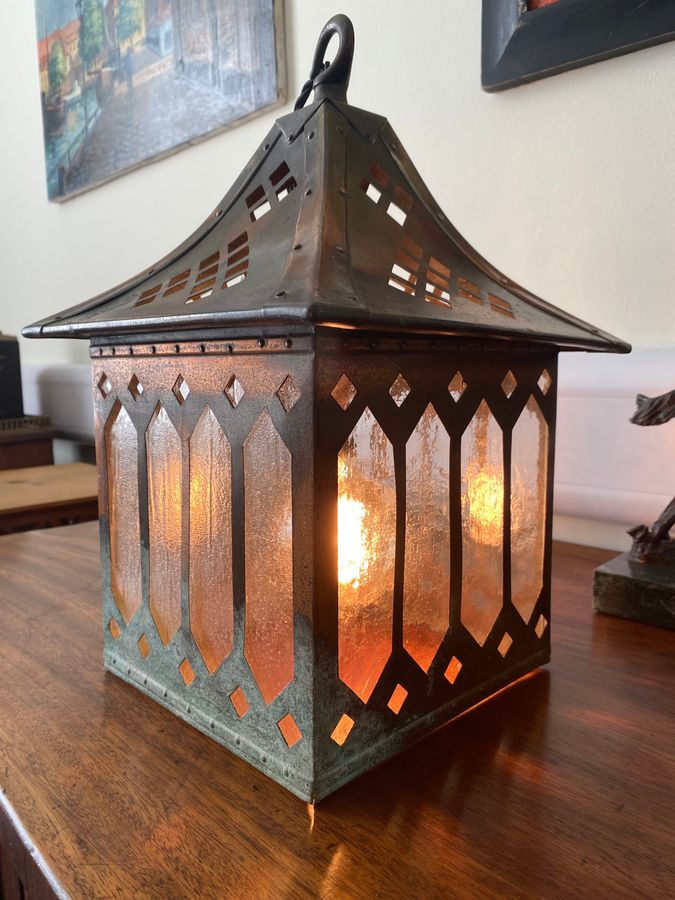 Antique Arts & Crafts Copper Porch Lantern