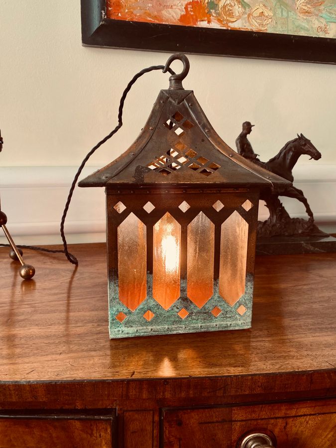 Antique Arts & Crafts Copper Porch Lantern