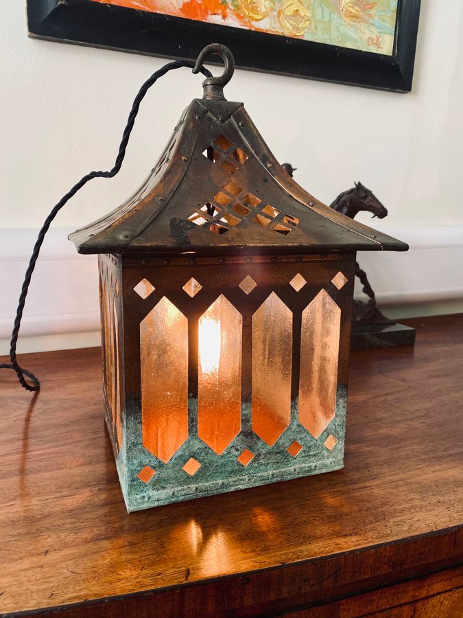 Antique Arts & Crafts Copper Porch Lantern