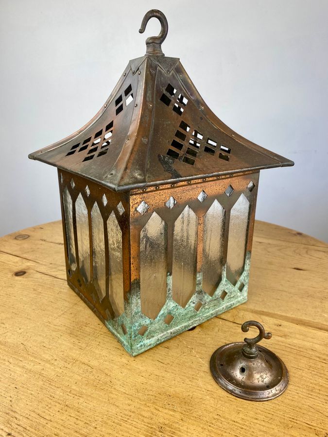 Antique Arts & Crafts Copper Porch Lantern