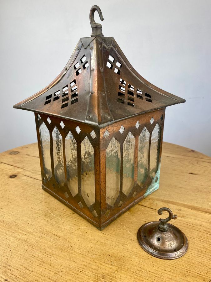 Antique Arts & Crafts Copper Porch Lantern