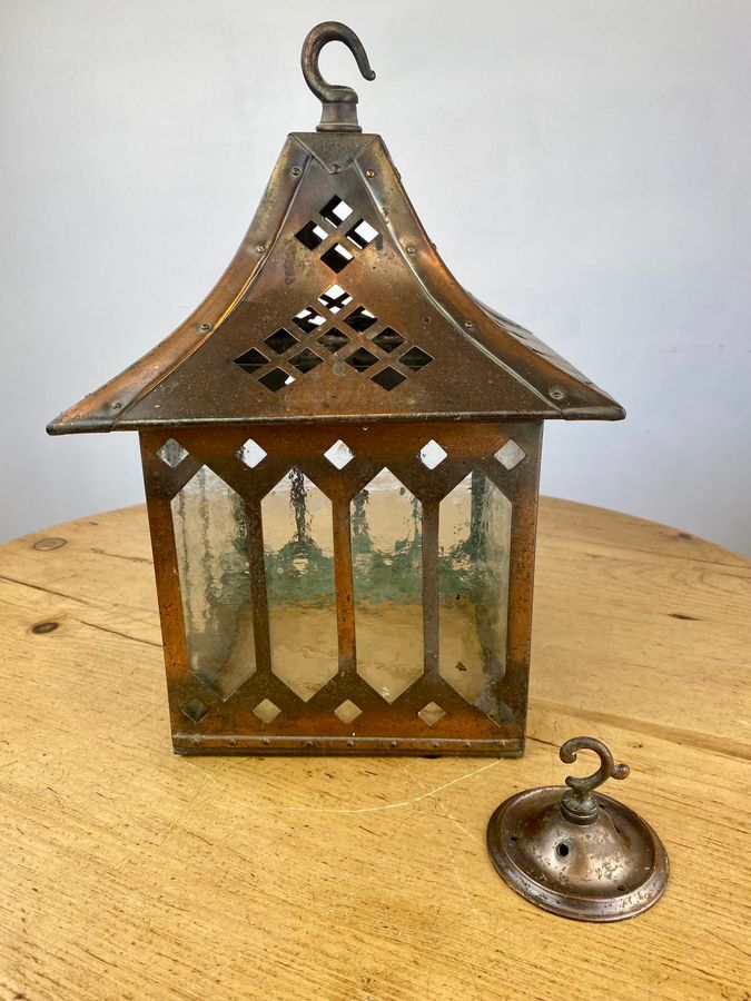 Antique Arts & Crafts Copper Porch Lantern