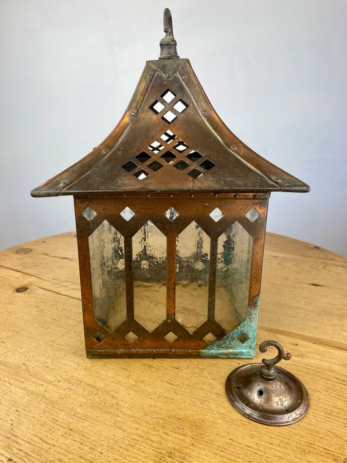 Antique Arts & Crafts Copper Porch Lantern