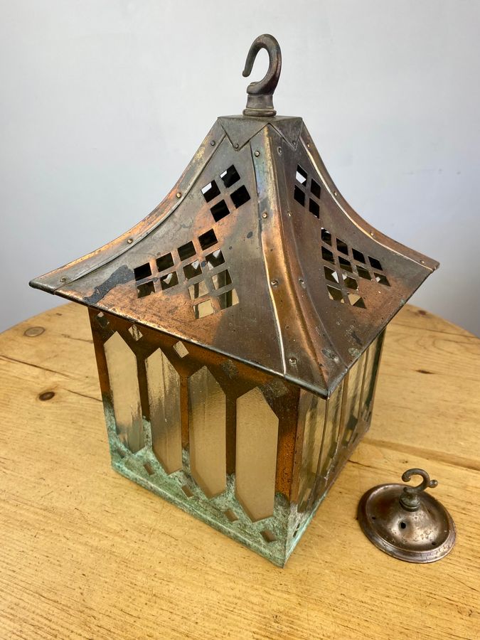 Antique Arts & Crafts Copper Porch Lantern