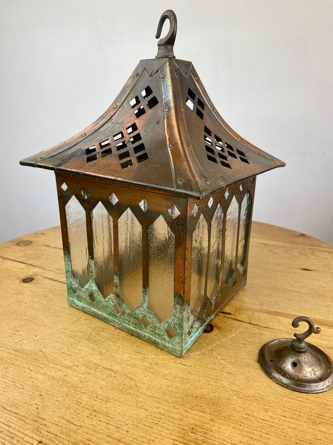 Antique Arts & Crafts Copper Porch Lantern