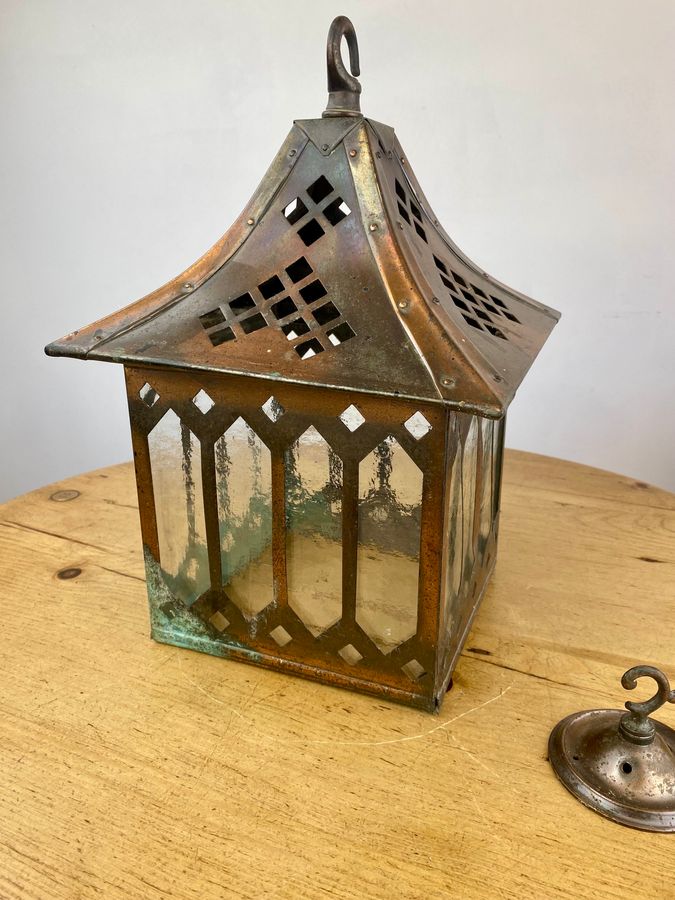 Antique Arts & Crafts Copper Porch Lantern