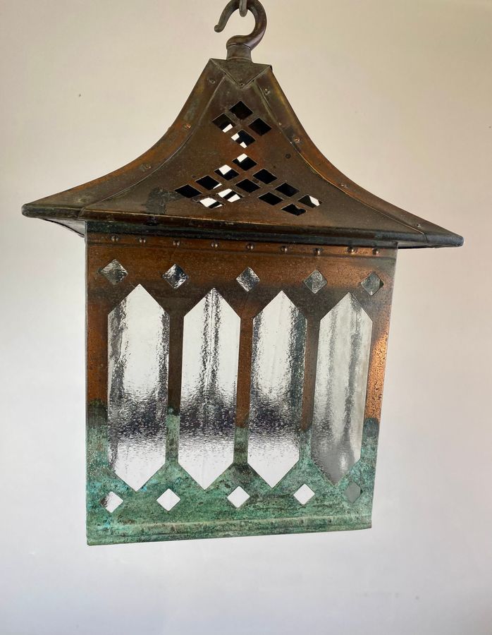 Antique Arts & Crafts Copper Porch Lantern