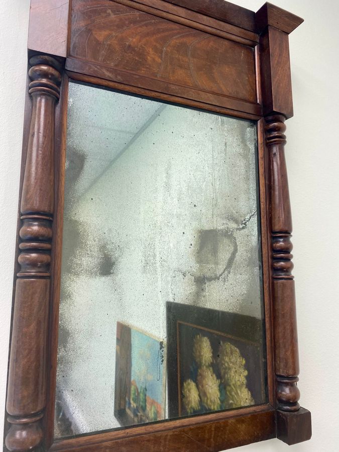 Antique Early 19th Century Mahogany Pier Mirror With Original Foxed Plate.