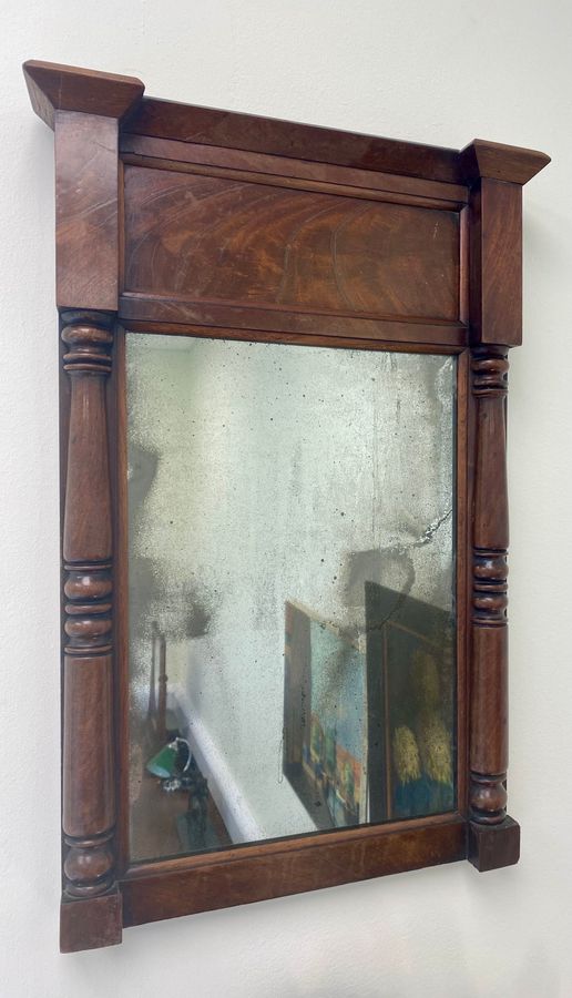 Antique Early 19th Century Mahogany Pier Mirror With Original Foxed Plate.