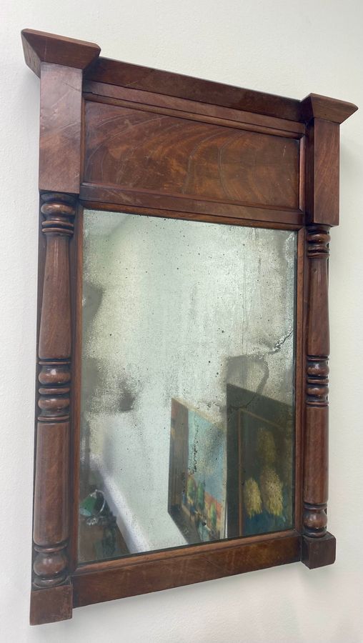 Antique Early 19th Century Mahogany Pier Mirror With Original Foxed Plate.