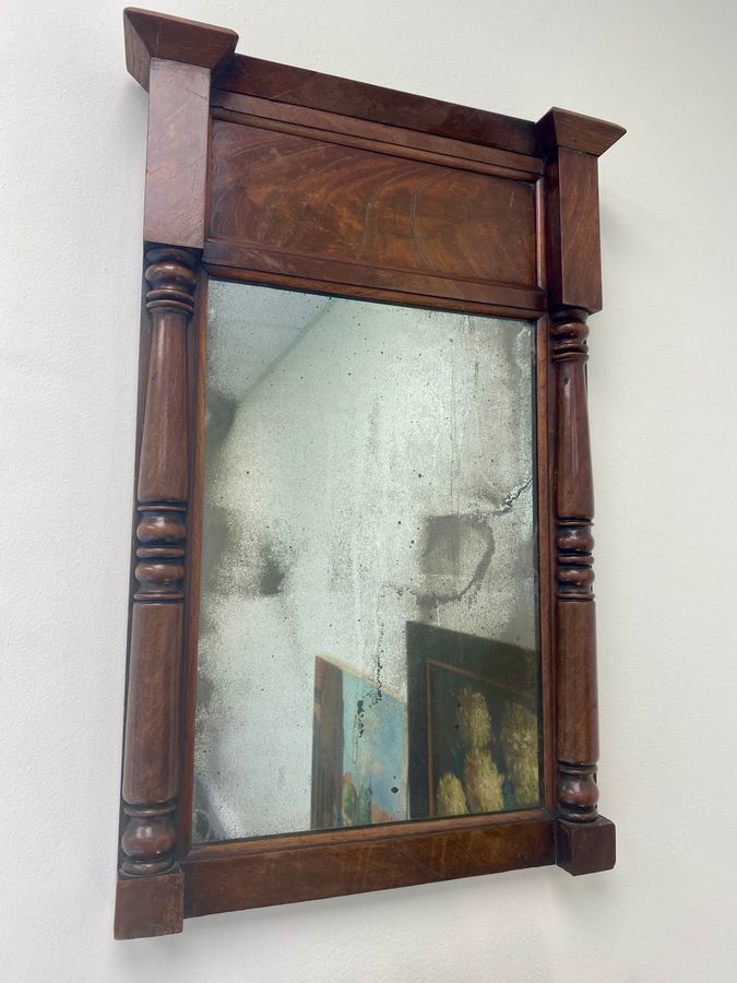 Antique Early 19th Century Mahogany Pier Mirror With Original Foxed Plate.