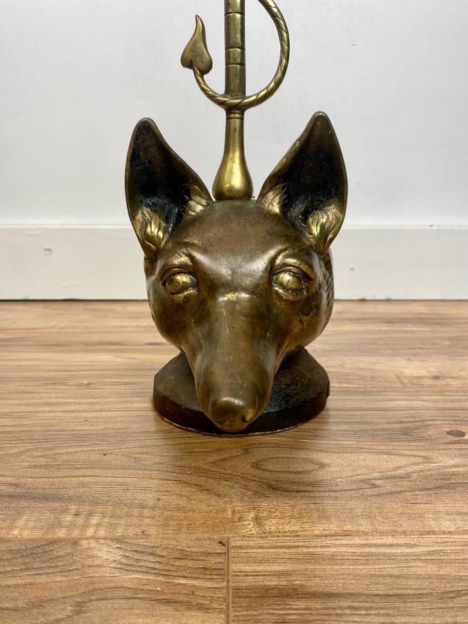 Antique Peerage Brass Fox Head Weighted Door Stop C1920