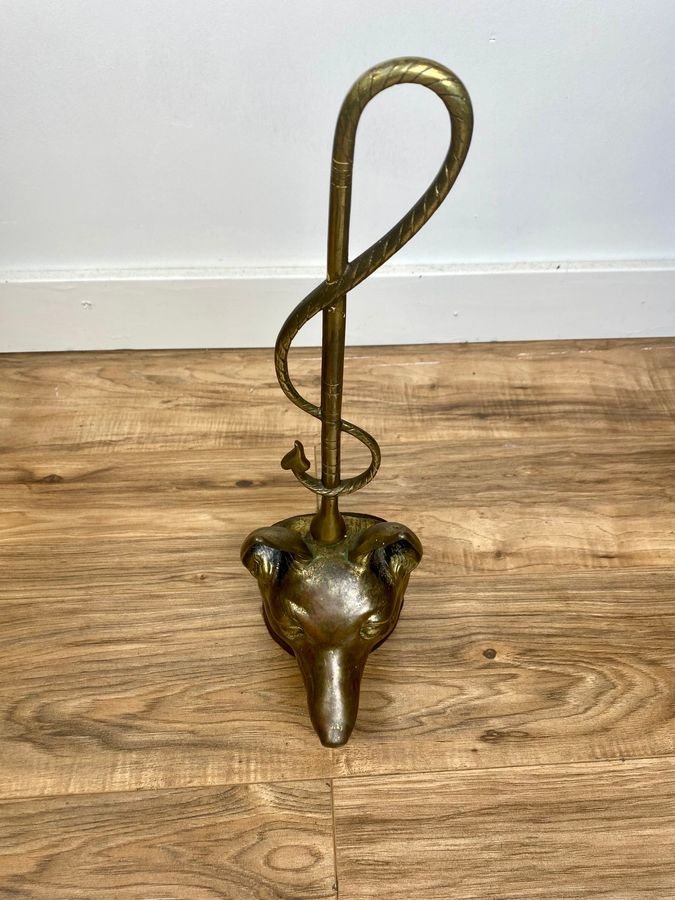 Antique Peerage Brass Fox Head Weighted Door Stop C1920