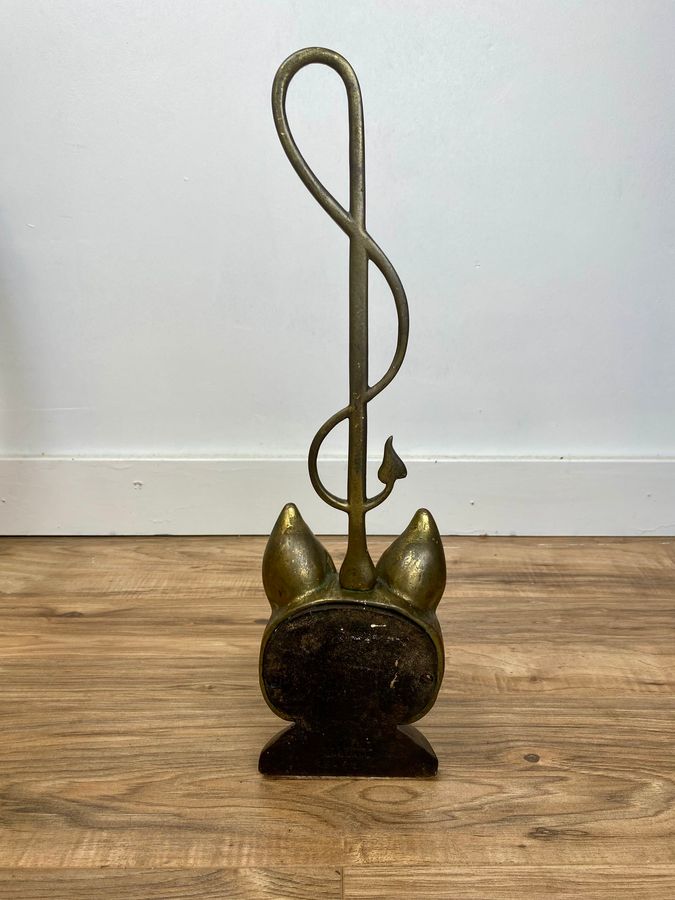 Antique Peerage Brass Fox Head Weighted Door Stop C1920