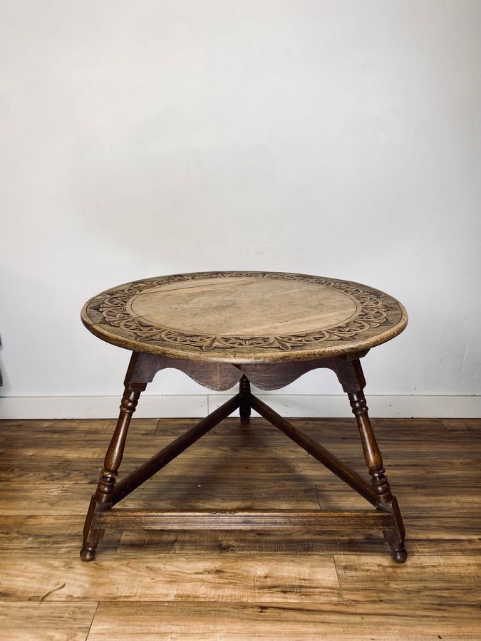 Antique Carved Oak Cricket Table Late 19th Century