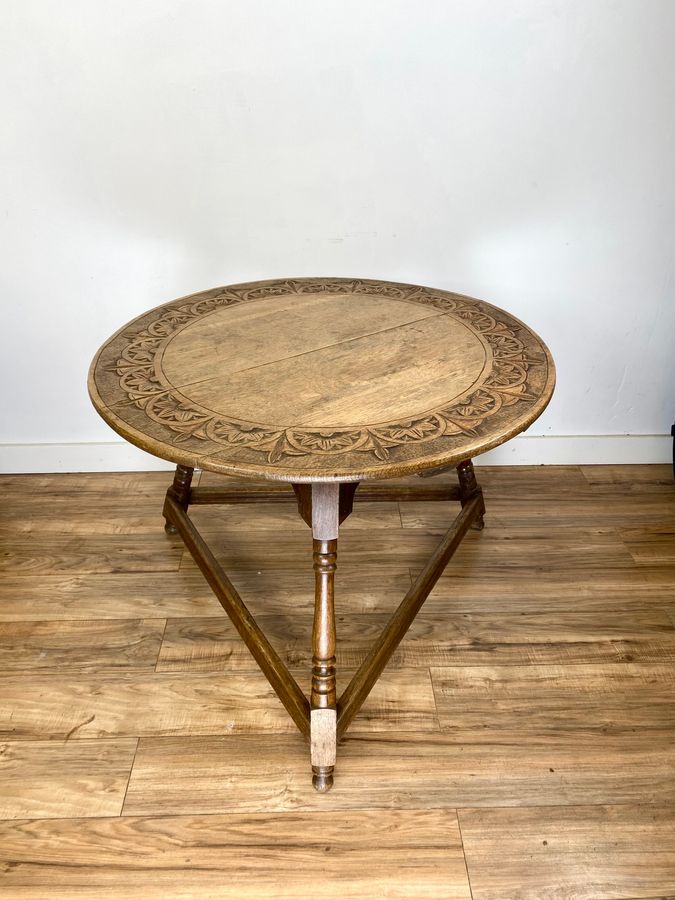 Antique Carved Oak Cricket Table Late 19th Century