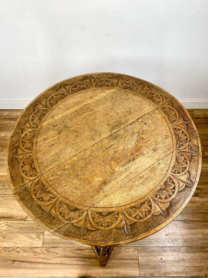 Antique Carved Oak Cricket Table Late 19th Century