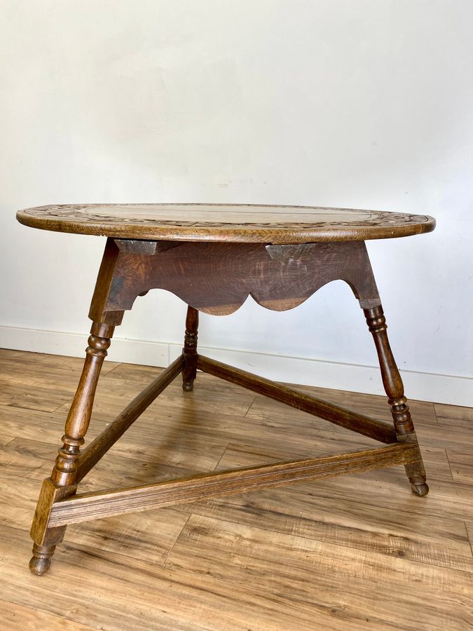 Antique Carved Oak Cricket Table Late 19th Century