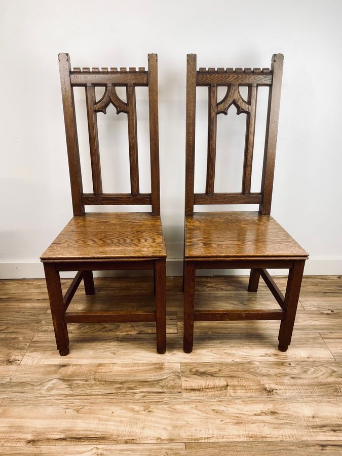 Pair Of Gothic Revival Oak Hall Chairs