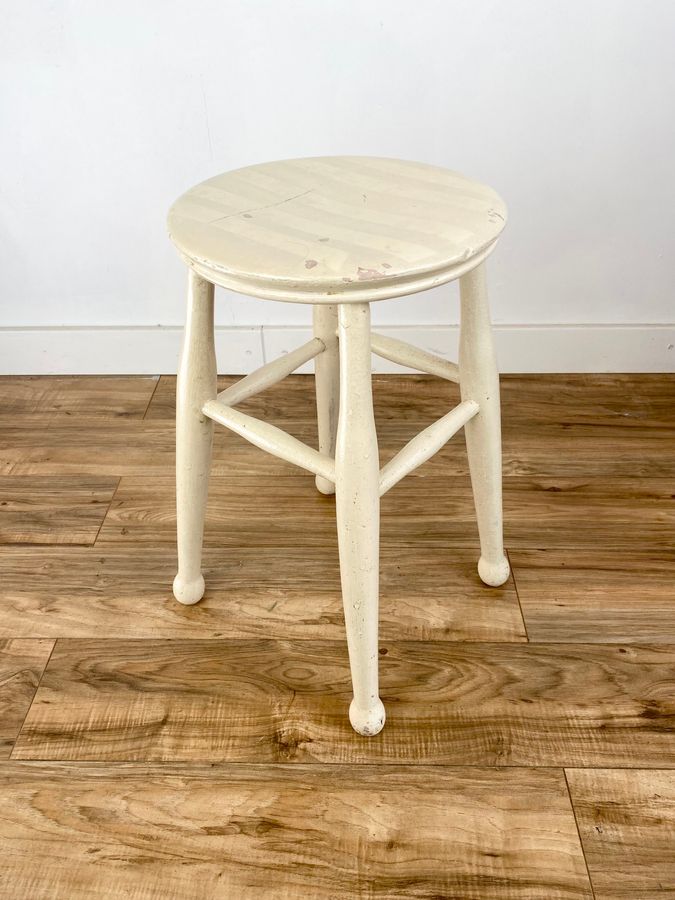 Antique white painted wood stool