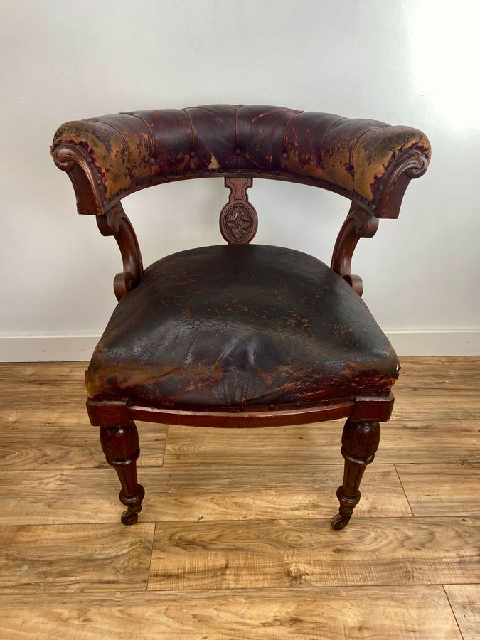 William IV Mahogany Library Chair C.1830 Unrestored Original Leather