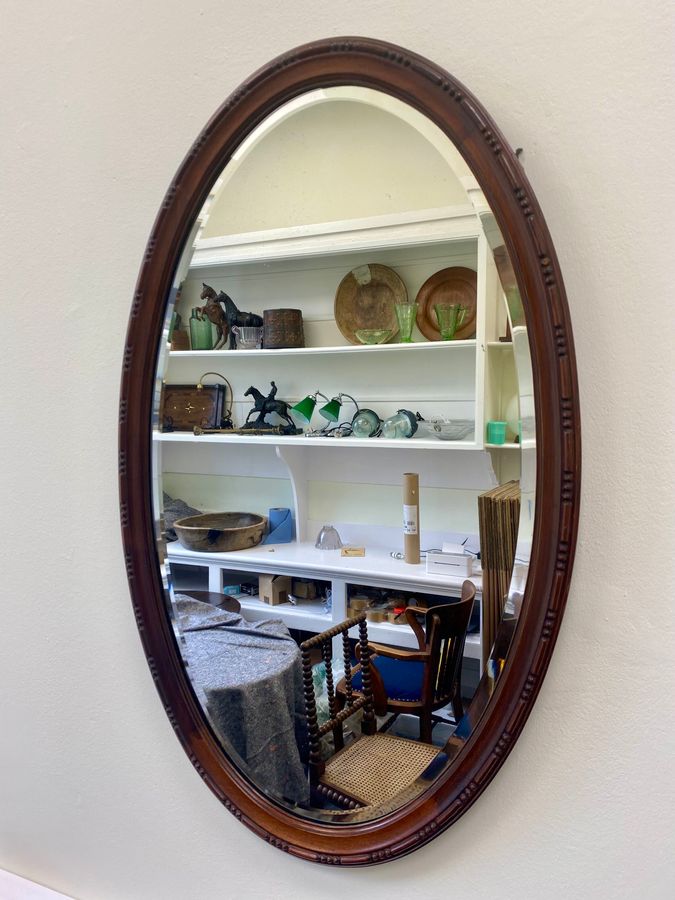 Antique Large Antique Oval Mahogany Beveled Mirror