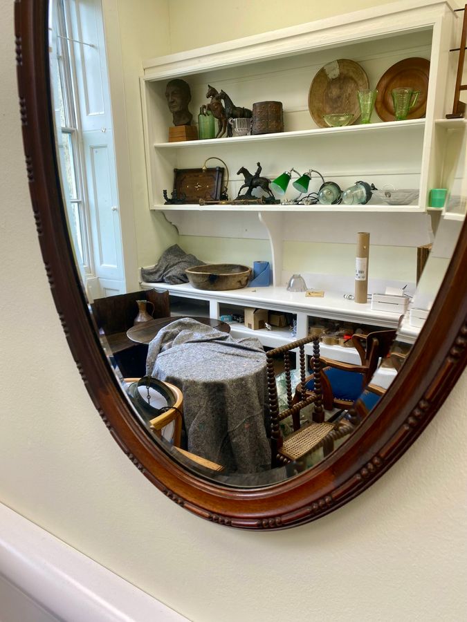 Antique Large Antique Oval Mahogany Beveled Mirror