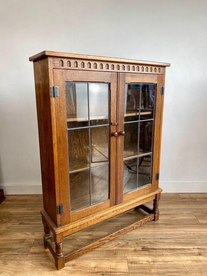 Antique Oak Glazed Bookcase Arts & Crafts Styled Circa 1920