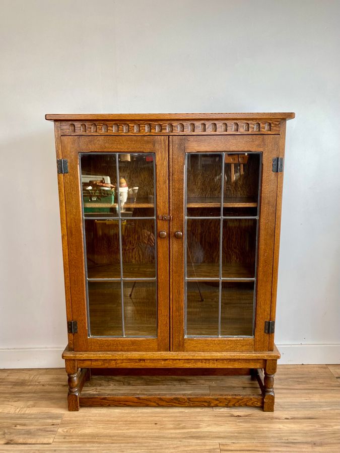 Antique Oak Glazed Bookcase Arts & Crafts Styled Circa 1920